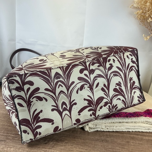Tory Burch Kerrington Wonderland Burgundy Cream Tote Hand Shoulder Bag - Picture 11 of 17